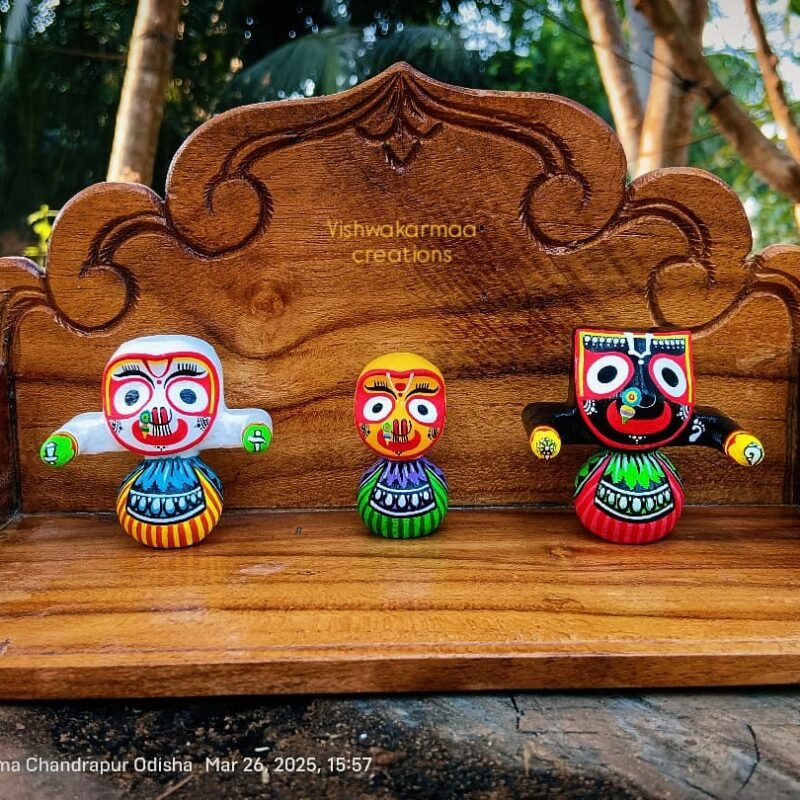 Jagannath Balabhadra Subhadra Sudarshan Murti with Wooden Singhasana – Pure Neem Wood Handcrafted in Puri